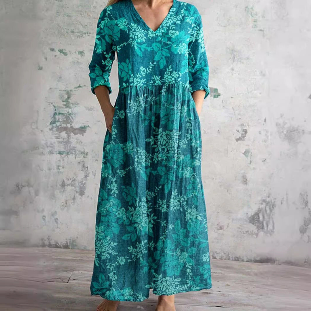 Auréa™ | Summer V-Neck Dress with Floral Elegance