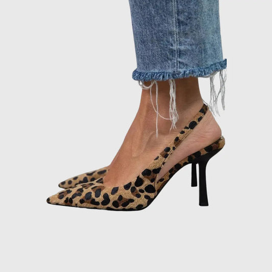 Seda - Pointed Toe Leopard Print Slingback Khaki Stiletto Heels FashFizz