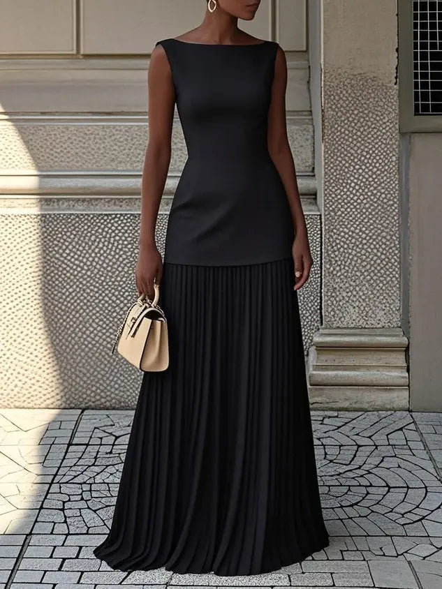 Klara™ | Sleeveless Pleated Maxi Dress FashFizz