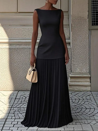 Klara™ | Sleeveless Pleated Maxi Dress FashFizz