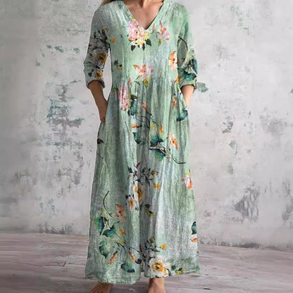 Auréa™ | Summer V-Neck Dress with Floral Elegance