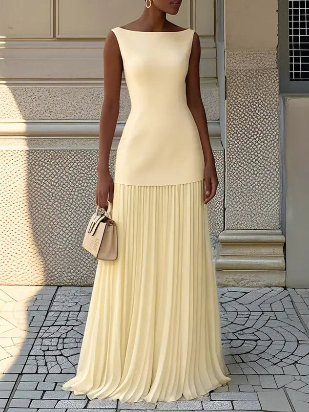 Klara™ | Sleeveless Pleated Maxi Dress FashFizz