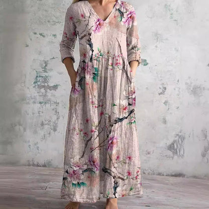Auréa™ | Summer V-Neck Dress with Floral Elegance