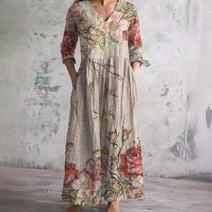 Auréa™ | Summer V-Neck Dress with Floral Elegance