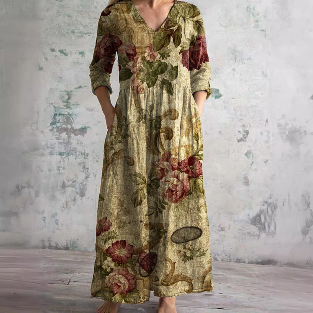 Auréa™ | Summer V-Neck Dress with Floral Elegance