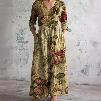 Auréa™ | Summer V-Neck Dress with Floral Elegance
