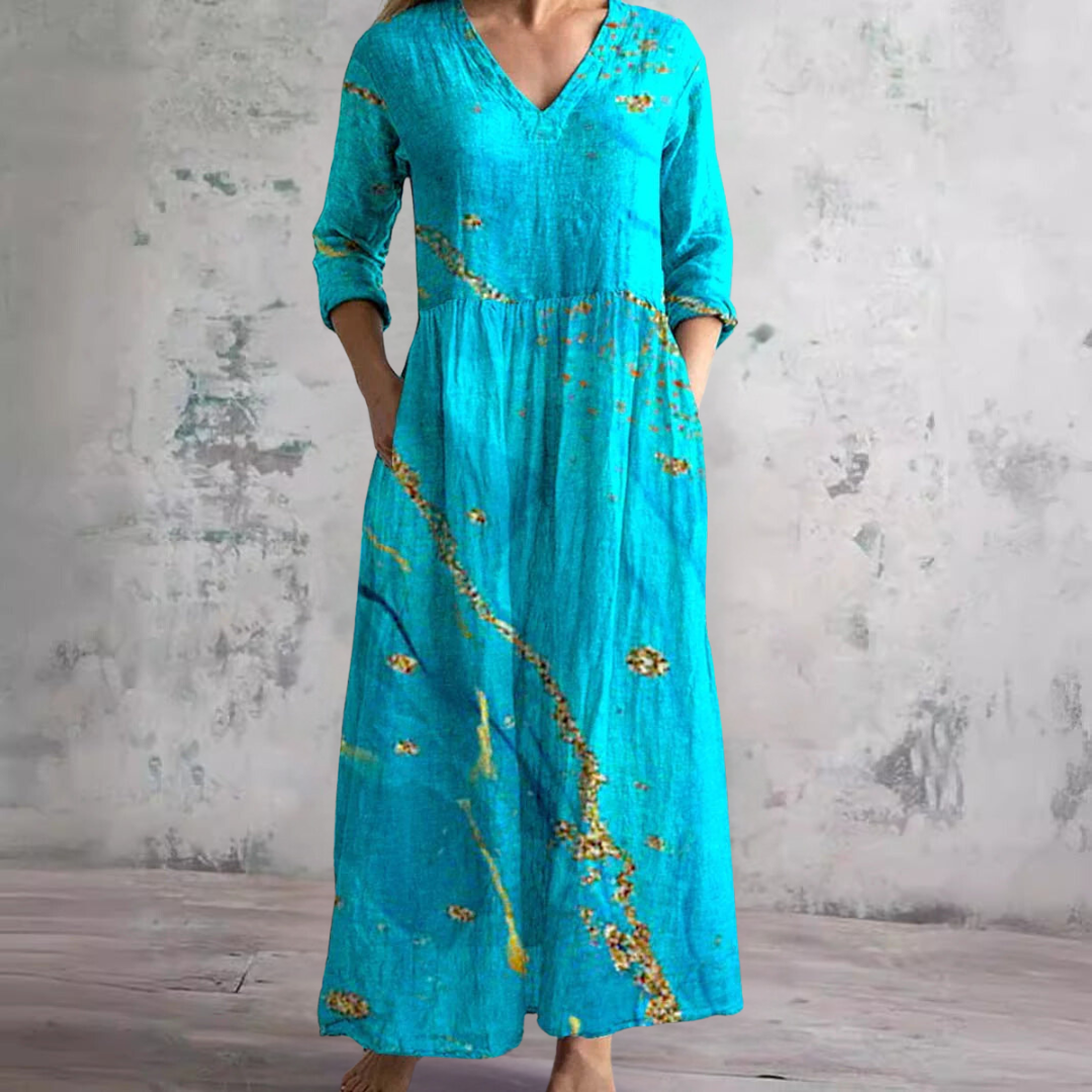 Auréa™ | Summer V-Neck Dress with Floral Elegance