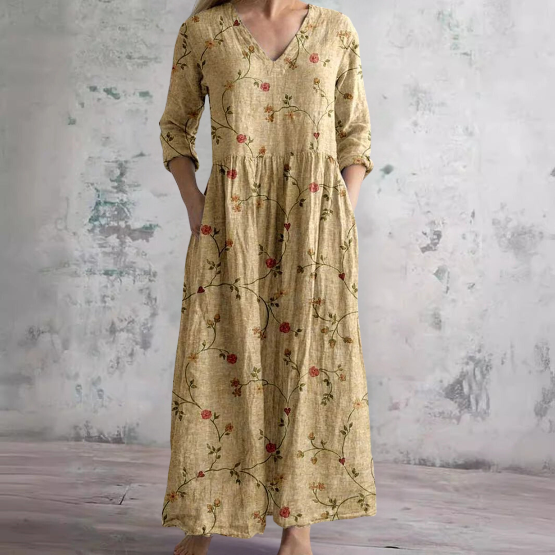 Auréa™ | Summer V-Neck Dress with Floral Elegance