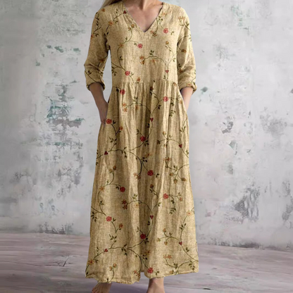 Auréa™ | Summer V-Neck Dress with Floral Elegance