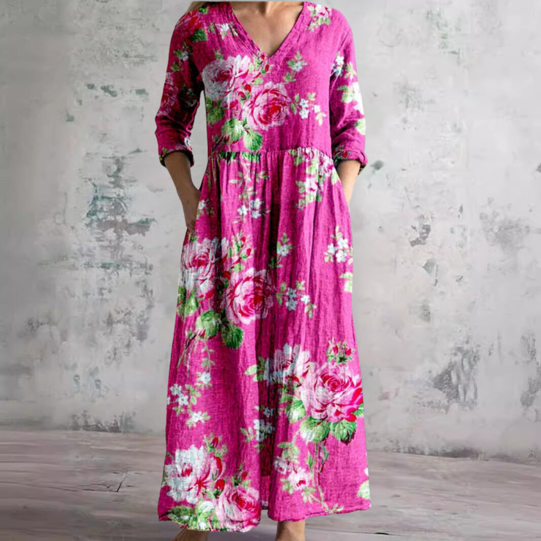 Auréa™ | Summer V-Neck Dress with Floral Elegance
