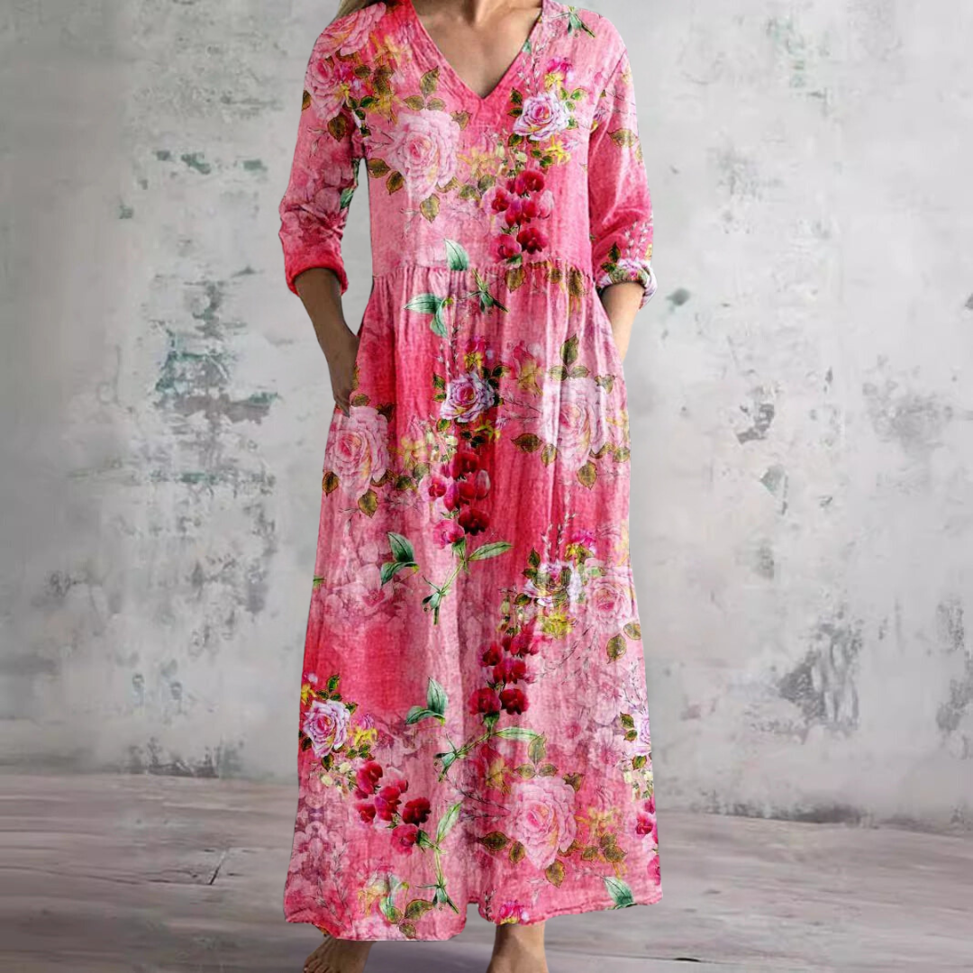 Auréa™ | Summer V-Neck Dress with Floral Elegance
