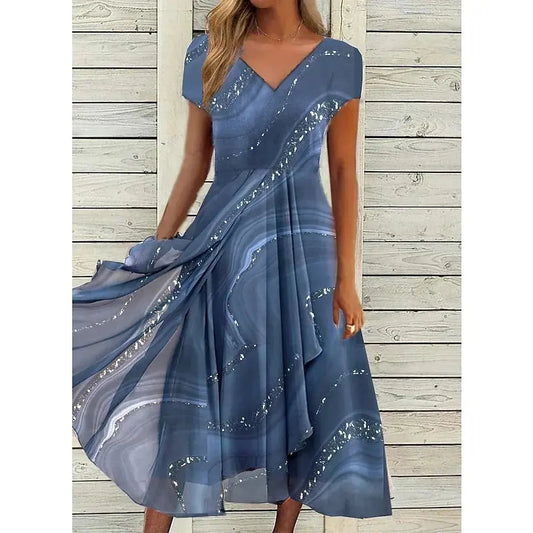 Isha – Elegant V-neck Midi Dress FashFizz