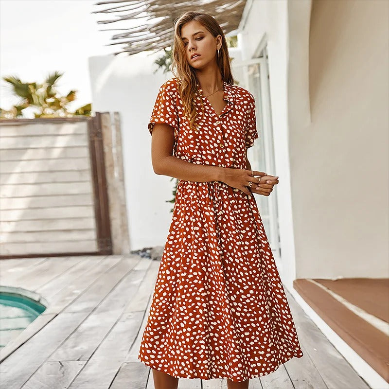 Soléa™ | Vibrant Multi-Colour Summer Midi Dress